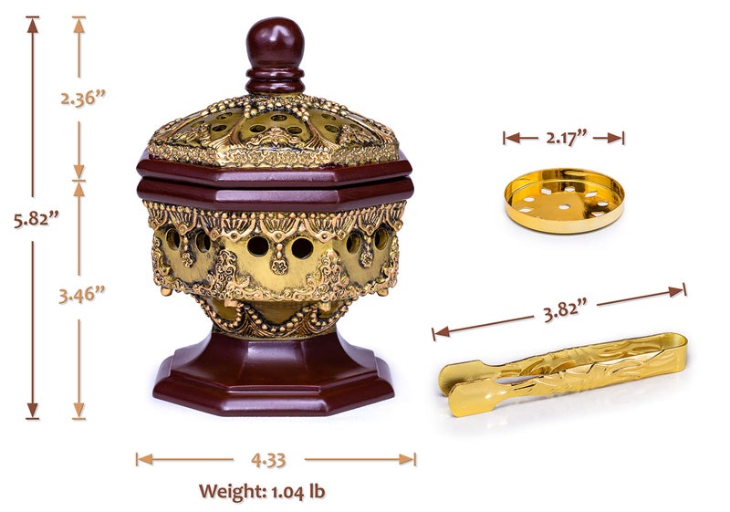 AM Lux Octagon Incense Burner â€“ Charcoal Bakhoor, Cone & Frankincense Resin Holder | Mabkhara for Office, Spiritual Room & Islamic Gifts (Bronze) - Image 5